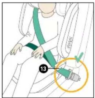 Diagram showing a person's seatbelt with a numbered label (13) and a magnified inset highlighting the safety feature.