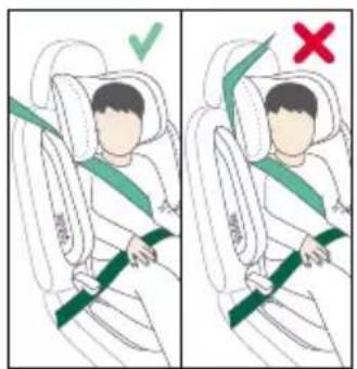 Illustration showing two scenarios of a person wearing a seatbelt, with checkmark and cross symbols indicating correct and incorrect states.