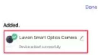 Added. Luvon Smart Optics Camera Device added successfully