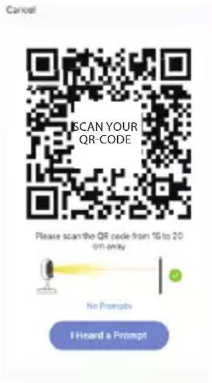 Cancel SCAN YOUR QR-CODE Please scan the QR code from 15 to 20 on away No Prompts I Heard a Prompt