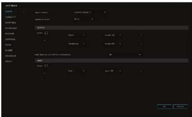 SETTINGS AUDIO CONNECT MAPPING OUTPUT RICHARD GENERAL DIAM WDER PRODUCTION ABOUT INPUT OK Cancel