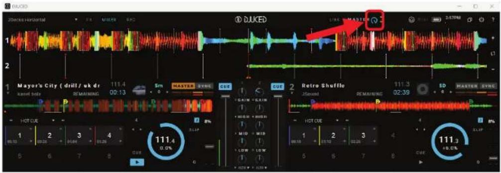 DJKED 20Electric Horizontal DJKED DJKED 1 2 Mayor's City ( drill / wk dr 111.4 00:13 Sm 0 MASTER SYNC CUE 1 CUE 2 Retro Shuffle 111.3 02:39 ED 0 MASTER SYNC RETAINING REMAINING HOT CUE 1 2 3 4 5 6 7 8 9 10 11.4 0.0% 111.3 +6.0%