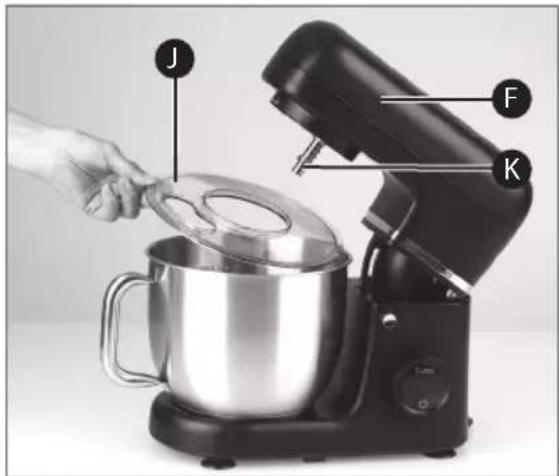 Ambiano GT-SF-KMR-01 - Mise en place du couvercle anti-éclaboussures (J) : - 2