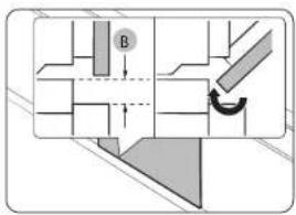Diagram showing a mechanical or architectural component with labeled section B and directional arrow, likely illustrating a process or assembly.