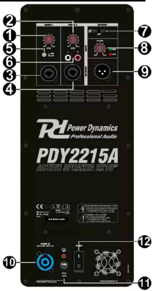 Power Dynamics PDY2215A - COMMANDES ET CONNEXIONS - 1