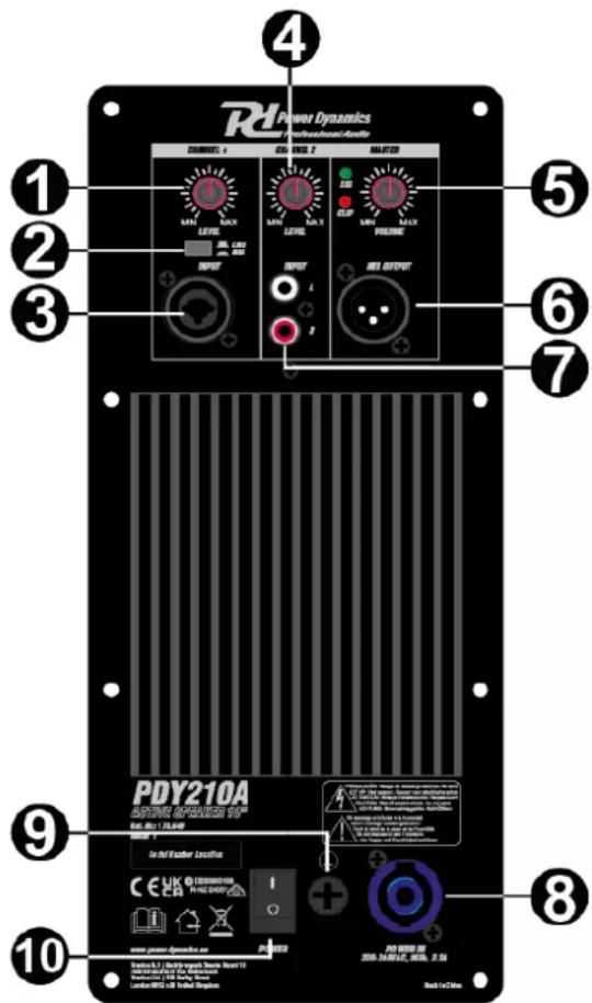 Power Dynamics PDY210A - COMMANDES ET CONNEXIONS - 1