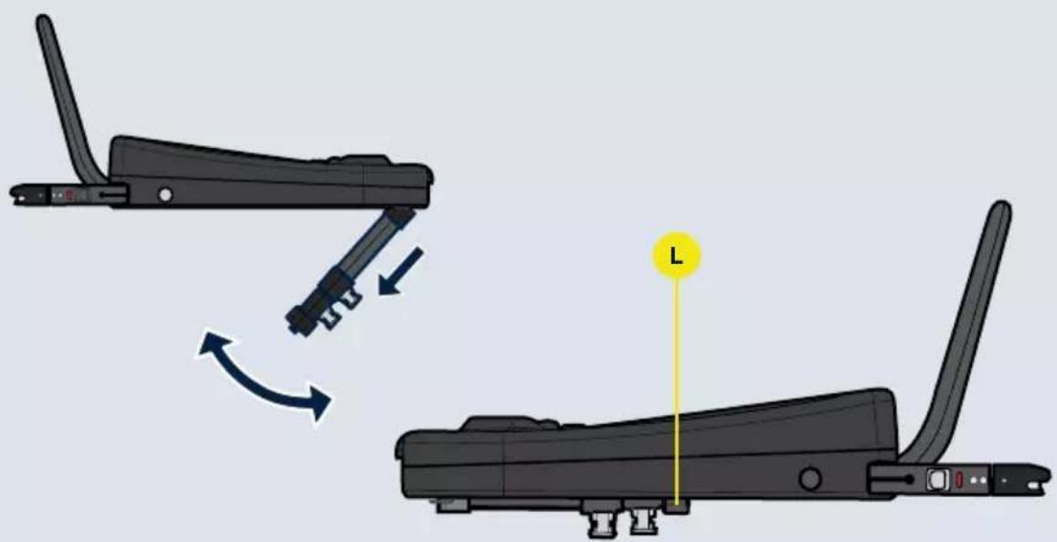 Diagram showing a device's seat assembly with labeled component 'L' and directional arrows indicating motion.