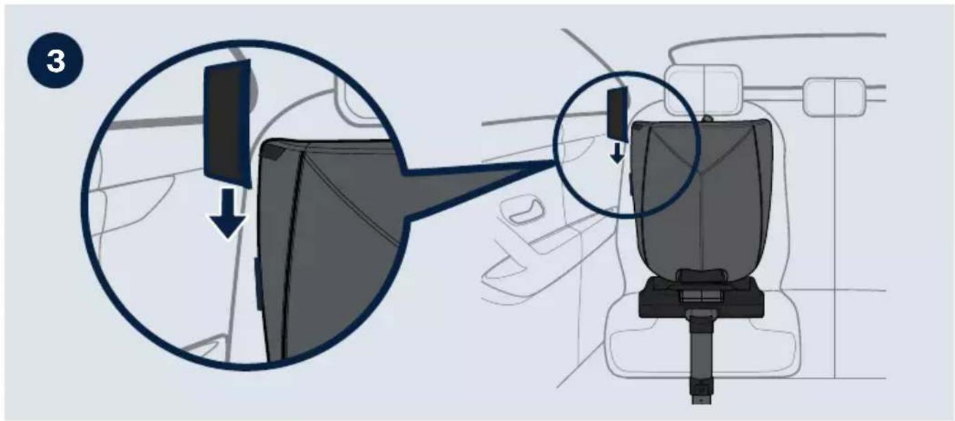 Diagram showing car seatbelting process with magnified view and numbered annotation
