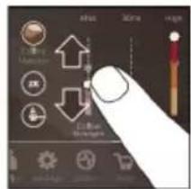 Screenshot of a software interface showing a finger pointing at a control panel with icons for settings, actions, and buttons.