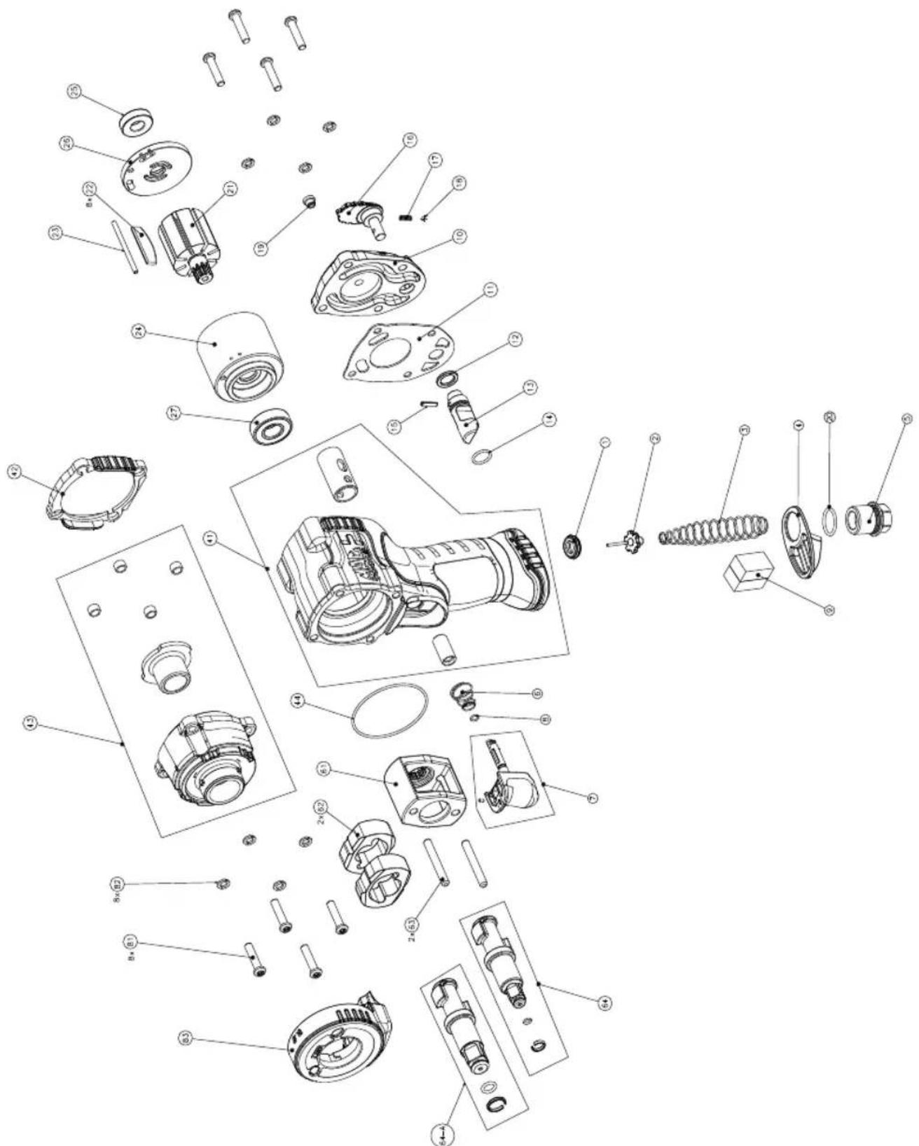 Exploded view diagram of a mechanical assembly with numbered parts for identification