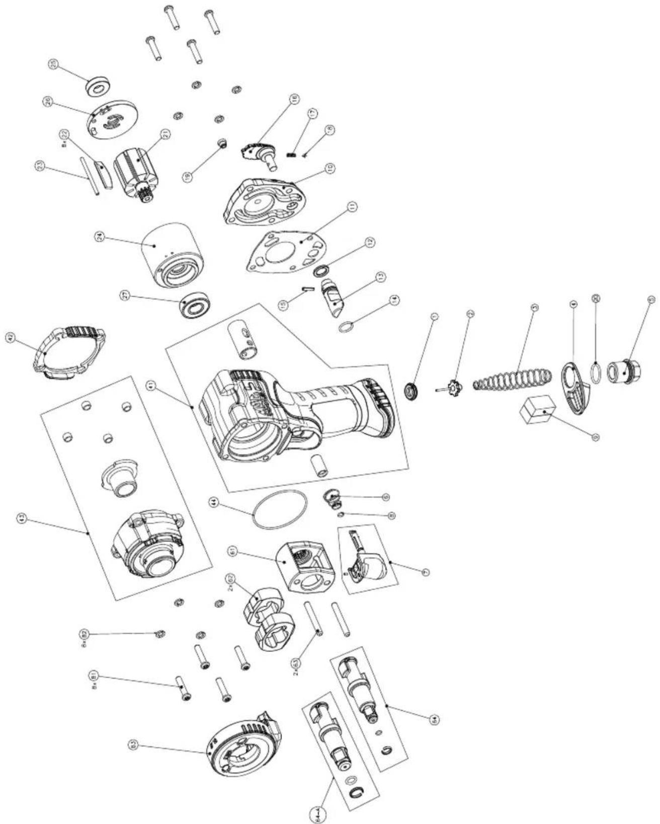 Exploded view diagram of a mechanical assembly with numbered parts for identification