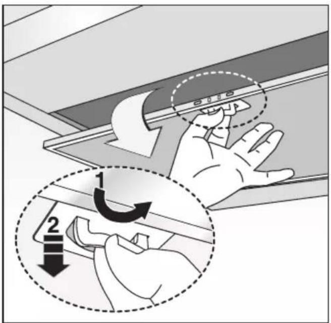 Diagram illustrating hand positioning and adjustment of a device, with numbered arrows indicating movement steps.