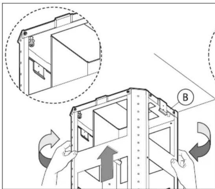 Technical diagram illustrating a mechanical assembly with labeled components and directional arrows indicating motion or force.