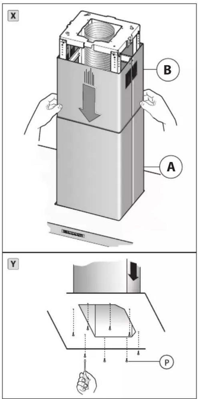 Technical diagram illustrating a mechanical assembly with labeled parts A and B, showing a downward force on the internal structure.