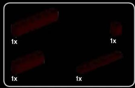 Four red rectangular objects arranged in two rows against a black background, each labeled '1x', no additional text or symbols.