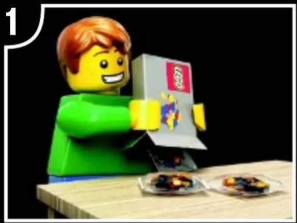 3D model of a LEGO character sitting at a table with food items (no visible text or symbols)