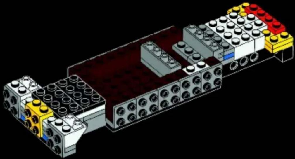 3D diagram of a LEGO-based electrical connector assembly with numbered pins and color-coded components, no text or symbols.