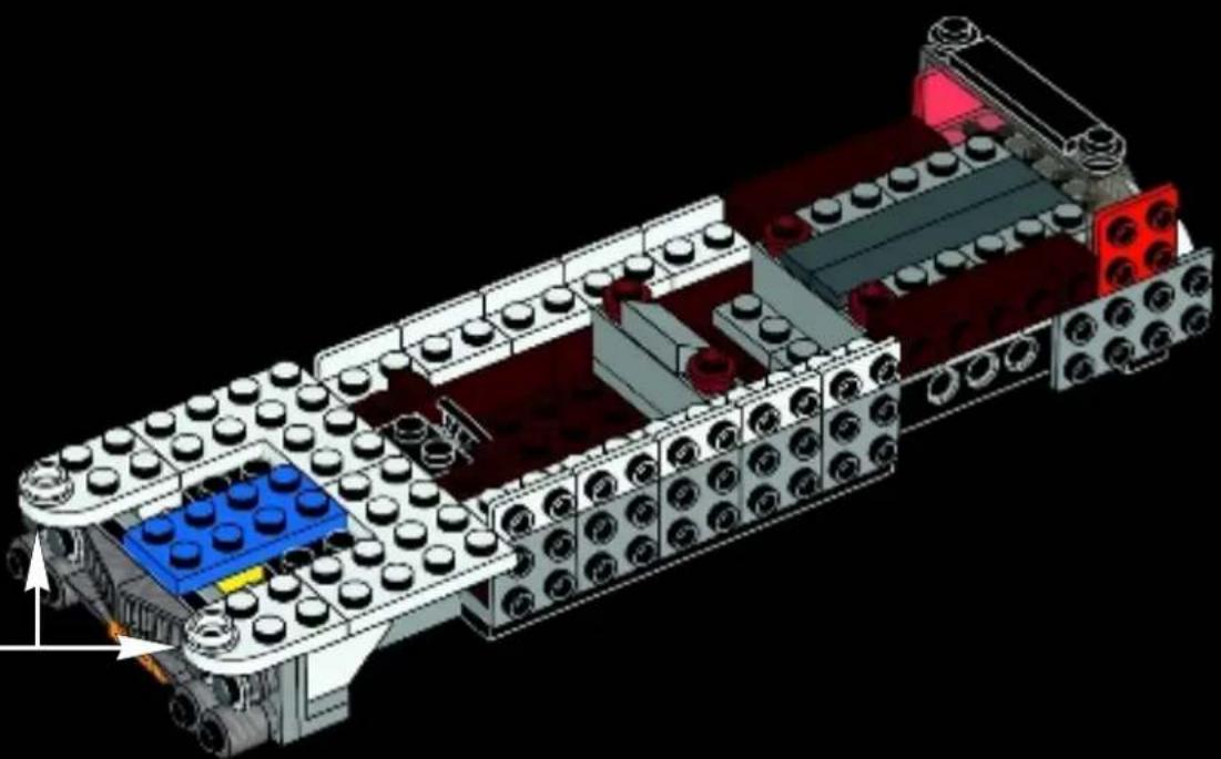 3D architectural diagram of a LEGO building assembly with visible structural elements and components (no text or symbols).