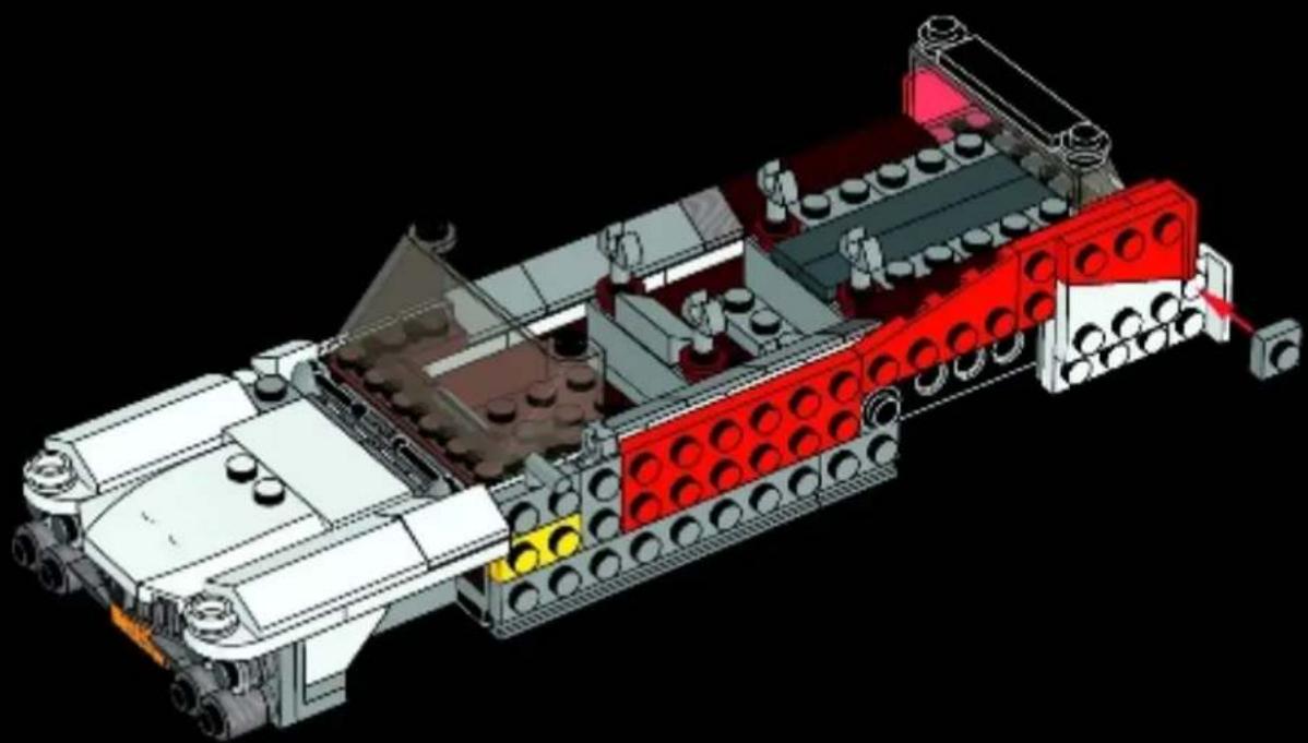 3D technical illustration of a mechanical assembly with red and gray components, no visible text or symbols