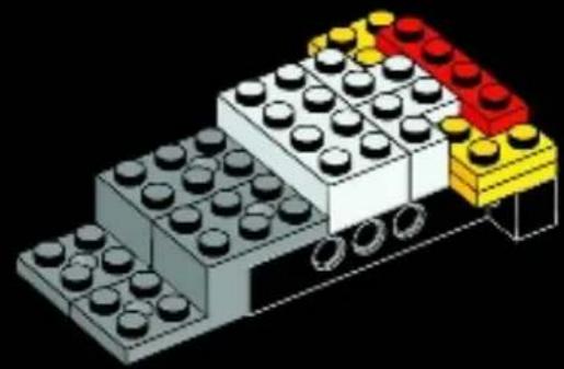 3D diagram of a LEGO structure with multiple stacked blocks and colored blocks (no text or symbols)