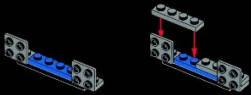 Diagram showing two mechanical assembly steps with blue and gray components, no text or symbols present