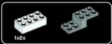 Two LEGO brick models shown side by side, one labeled '1x2x' (no other text or symbols)