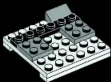 3D diagram of a LEGO base with multiple circular components arranged in a grid, no text or symbols.