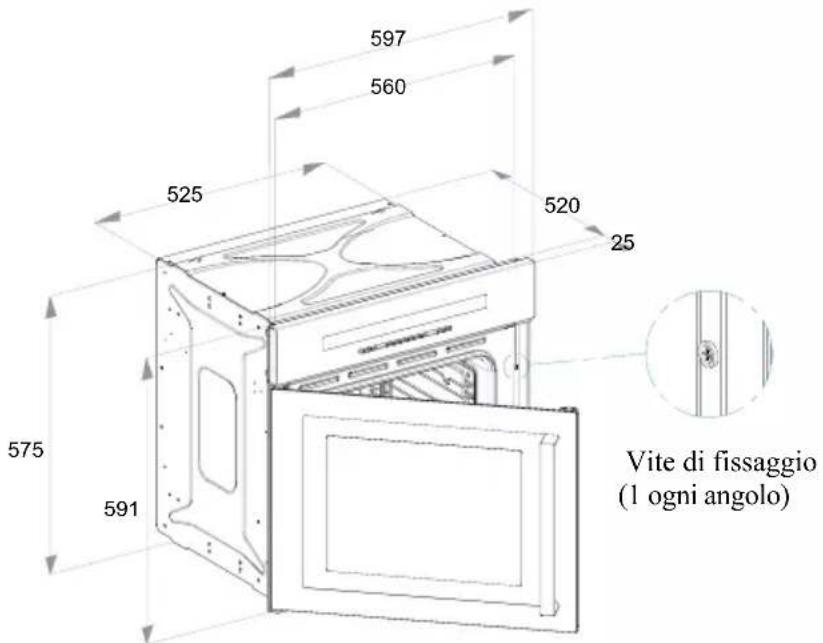 597 560 525 520 25 575 591 Vite di fissaggio (1 ogni angolo)