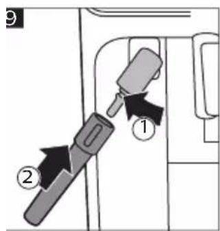 Diagram showing a mechanical component with numbered parts and directional arrows indicating assembly or movement.