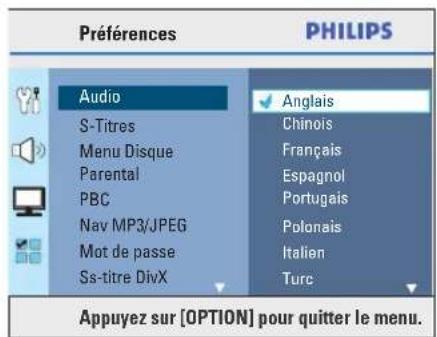 PHILIPS HTS3566D - Langue audio, des sous-titres et des menus - 1