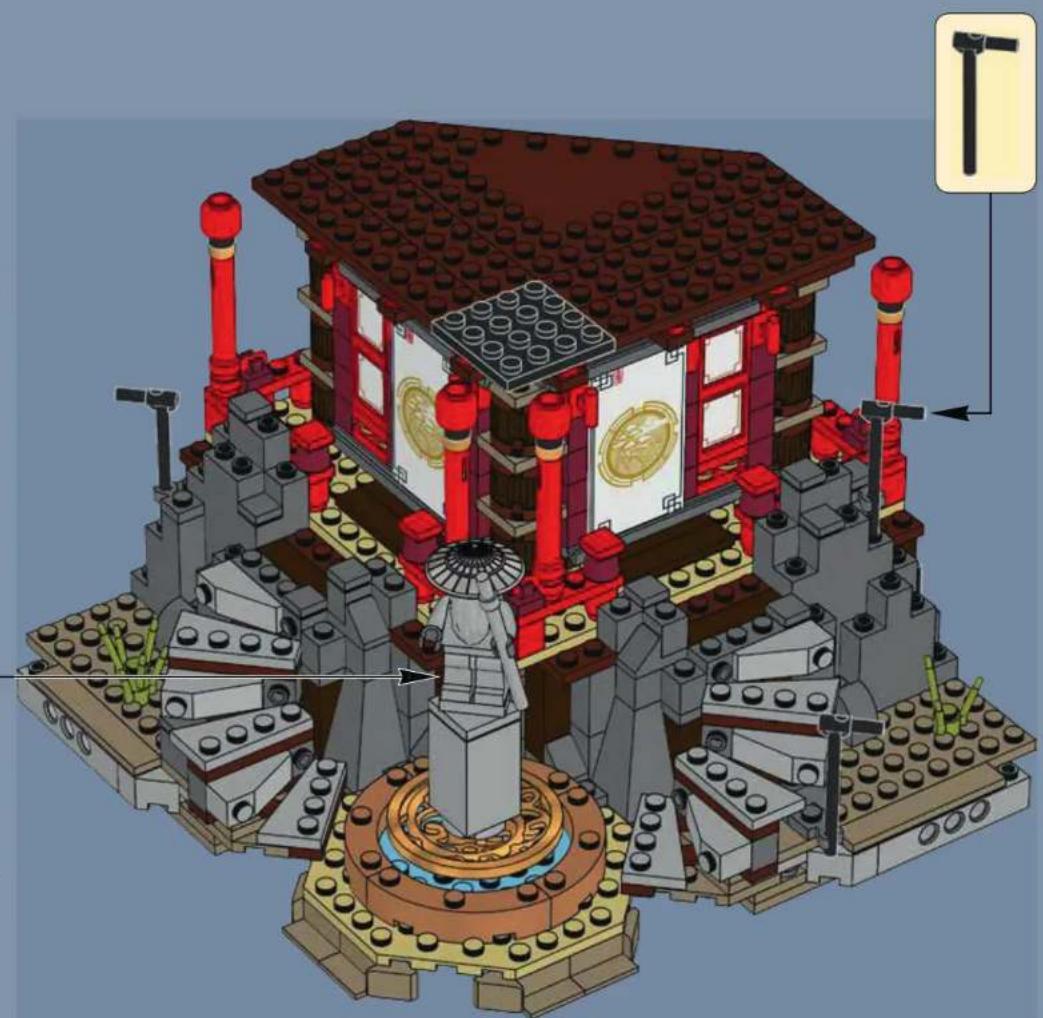 3D architectural model of a multi-story building with red pillars and decorative elements, showing structural details and no visible text or symbols.