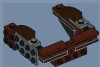3D mechanical assembly diagram showing two interconnected components with red and gray parts (no text or symbols)