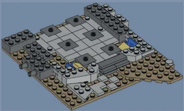 3D architectural model of a building complex with multiple blocks and structural elements (no text or symbols visible)