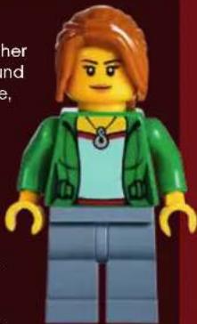 Lego mascot of a woman with green jacket and blue pants (no text or symbols visible)