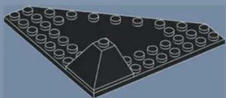 3D diagram of a triangular building structure with circular holes and a central trapezoidal base (no text or symbols)
