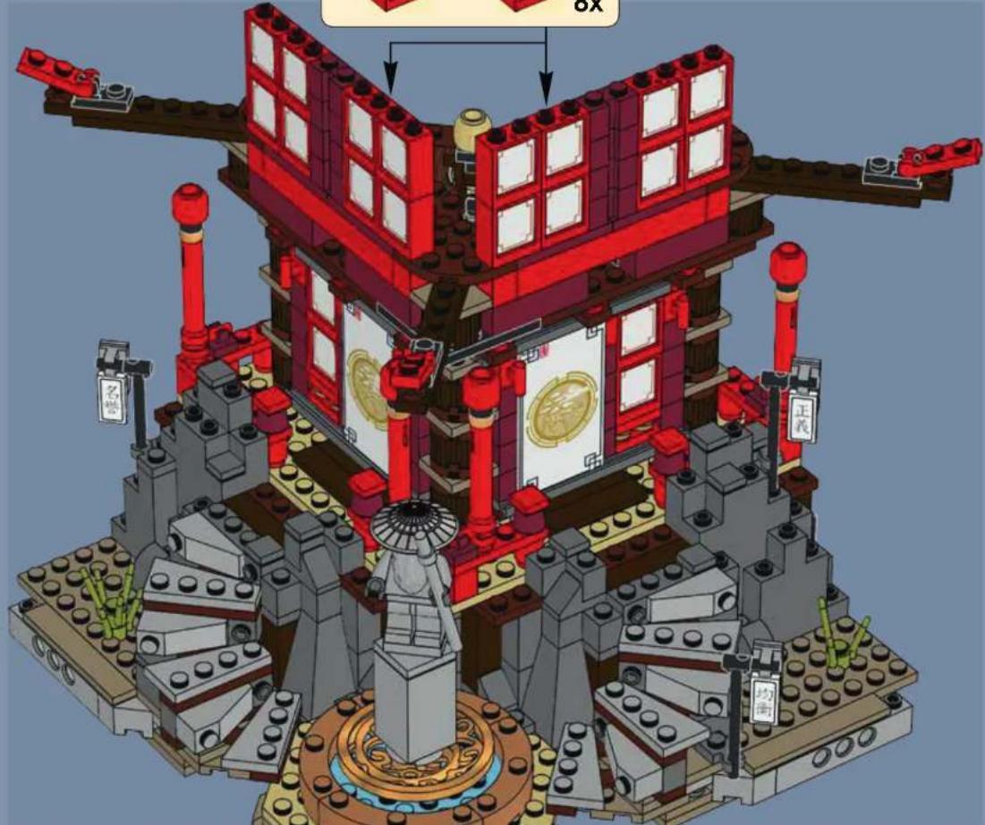 Lego-style building interior with red walls, columns, and decorative elements (no visible text or symbols)