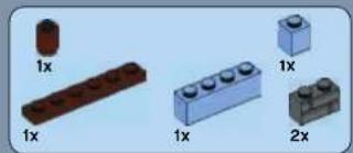 Illustration of six LEGO blocks with labeled dimensions (1x, 2x, 1x), no text or symbols present.