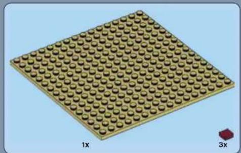 3D illustration of a LEGO floor with circular indentations, labeled 1x and 3x (no text or symbols on the base)