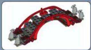 3D rendering of a red arched bridge structure with white rabbit figures on both sides (no text or symbols)