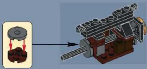 Mechanical assembly diagram showing a piston-cranked engine with internal components and directional arrows (no text or labels)
