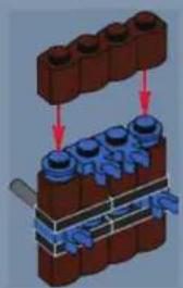 3D diagram of a mechanical assembly with stacked blocks and blue components, no visible text or symbols