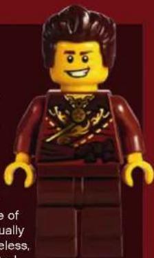 Lego character with spiky hair and ornate armor, standing against a dark background (no text or symbols visible)