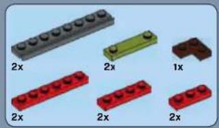 Illustration of various LEGO blocks with 2x and 1x labels, no text or symbols present