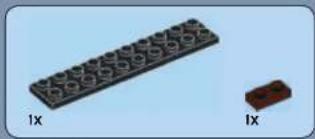 Two electronic components: a black rectangular block with circular holes and a small brown component labeled '1x' (no text or symbols on the blocks themselves)