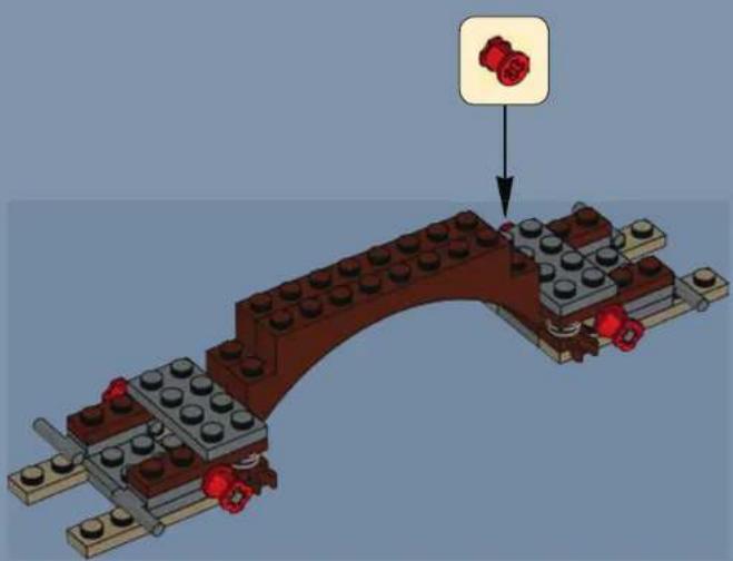 3D diagram of a mechanical assembly with red and gray components, showing a curved structure and a small inset image of a red component (no text or symbols)