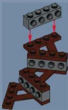 3D diagram of a mechanical assembly with stacked blocks and arrows indicating force or movement (no text or symbols)