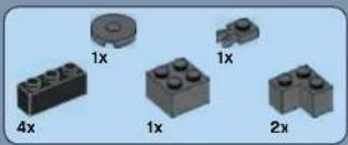Illustration of five different LEGO blocks with labeled dimensions (1x, 2x, 4x, and a circular top), no text or symbols present.