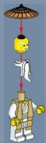 Illustration of a person in traditional attire with a yellow head and white torso, suspended by a hanging umbrella (no text or symbols)