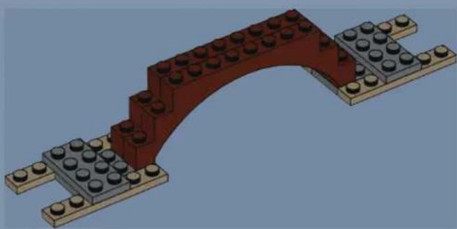 3D rendering of a red and gray LEGO arch structure with base plates (no text or symbols)