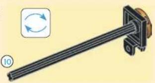Mechanical component diagram showing a rod with a rotating arrow and circular button, no text or symbols present